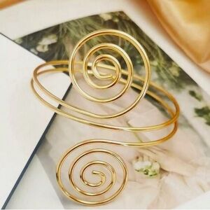 Gold Spiral Pattern Bangle Bracelet Armlet Metal Upper Arm Cuff